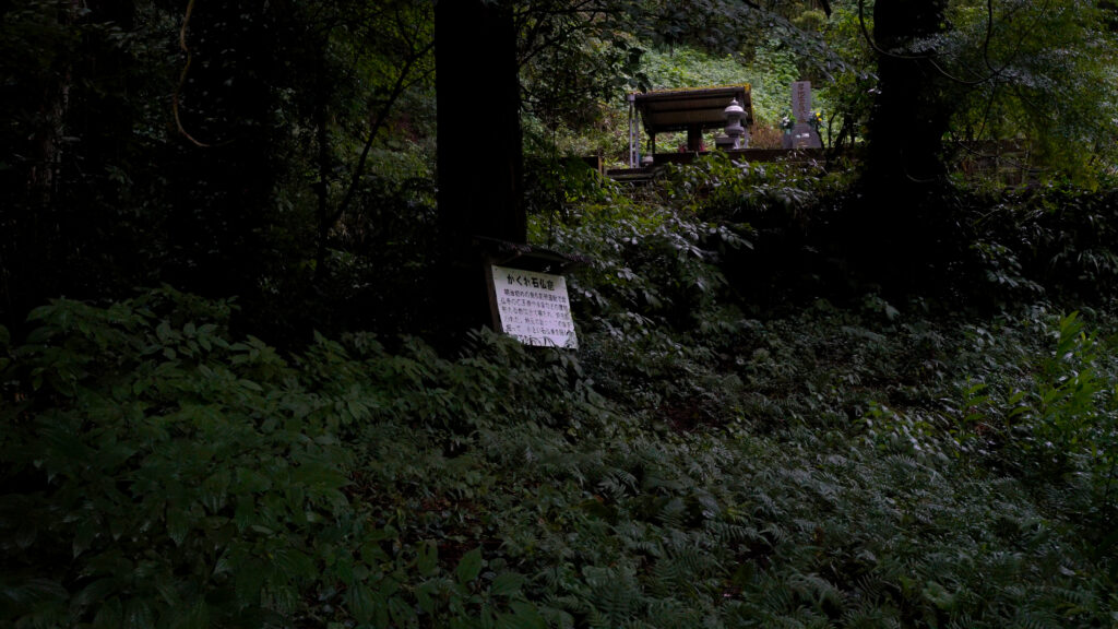 鹿児島県霧島市の念佛寺跡の森に浮かぶ案内